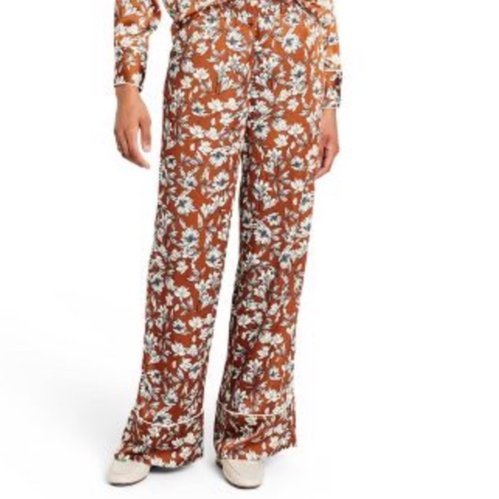 La Ligne For Target Trousers Pants Size Small Floral Wide Leg Brown White NWT